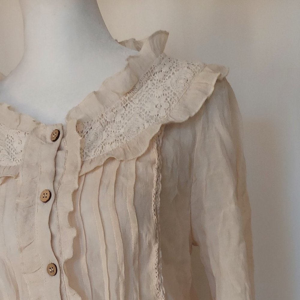 Edge by Design Elegant Ruffle Collar Button Down Top Womens Large Ivory Vintage - Picture 2 of 6
